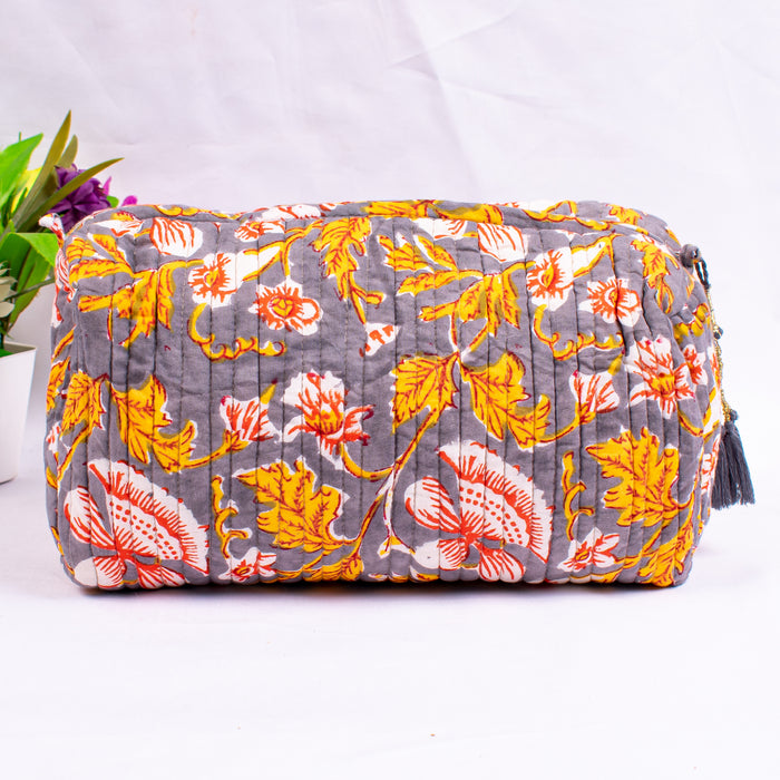 Block Printed Toiletry Bag, Waterproof Wash Bag, Makeup Bag, Cosmetic Bag, Travel Bag with Pockets, India Wood Blocks, Jumbo Wash Bag