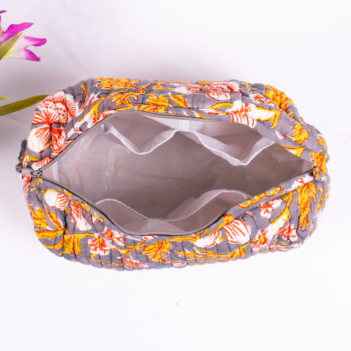 Block Printed Toiletry Bag, Waterproof Wash Bag, Makeup Bag, Cosmetic Bag, Travel Bag with Pockets, India Wood Blocks, Jumbo Wash Bag