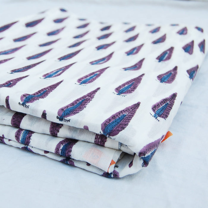 White Hand Block Print Natural Cotton Fabric Sewing Material