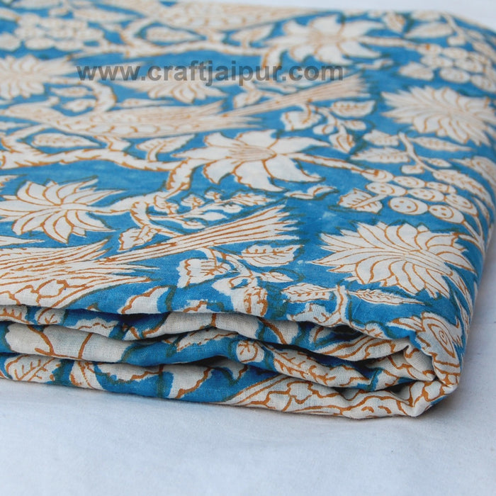 Multi Floral Bird Printed Natural Cotton Sewing Fabric - CraftJaipur