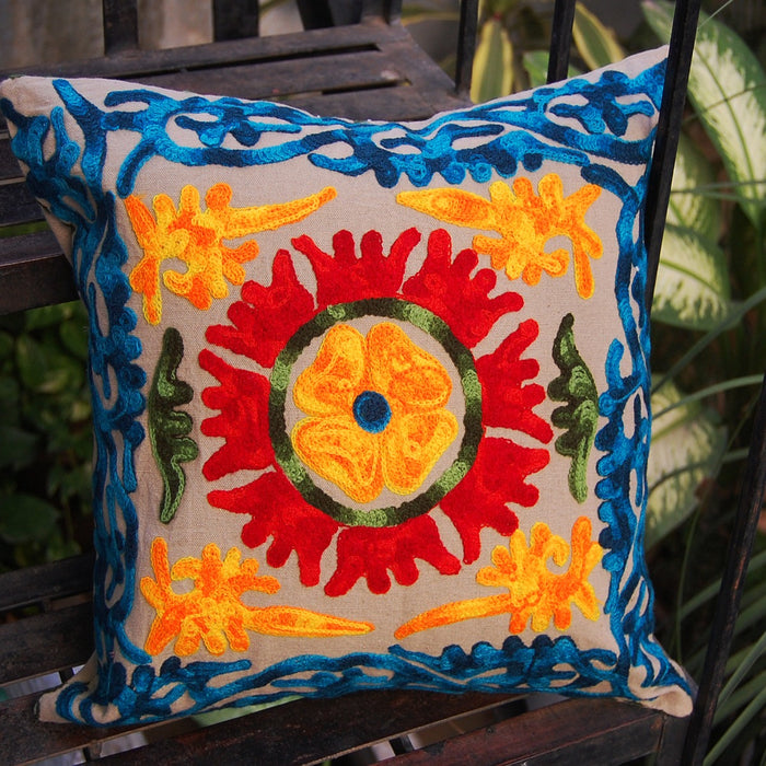 Square Suzani Cushion Covers Embroidered Pillow Cases-Craft Jaipur