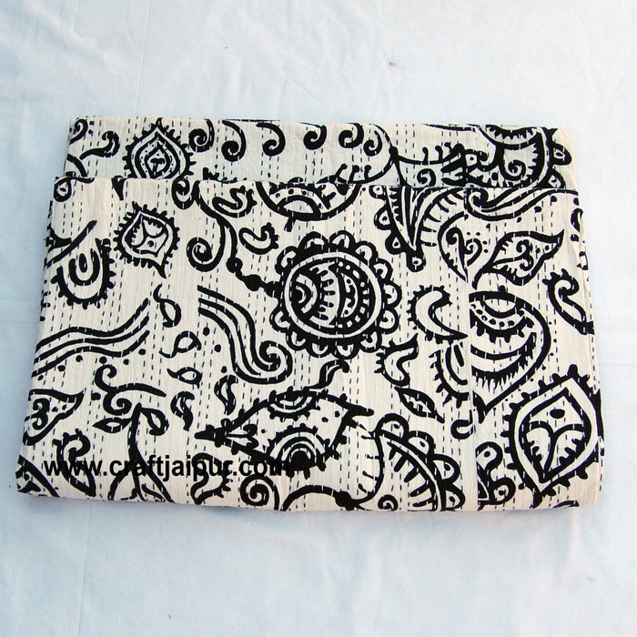 Indian Floral Printed Gudari, Handmade Kantha Quilt Throw Blanket