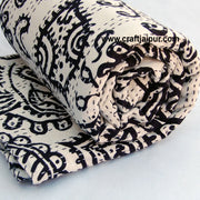 Indian Floral Printed Gudari, Handmade Kantha Quilt Throw Blanket