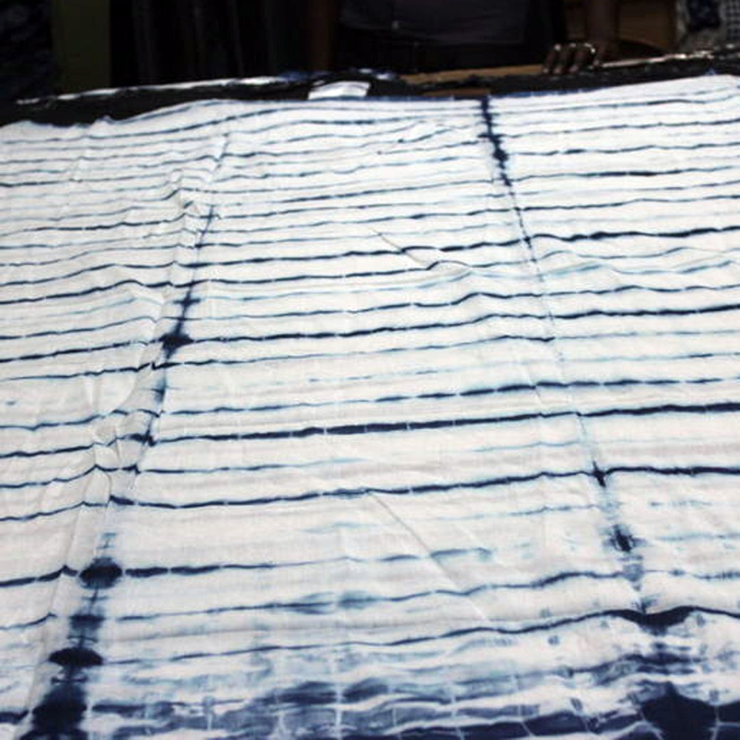 Indigo Blue Tie Dyed Natural Cotton Shibori Printed Fabric