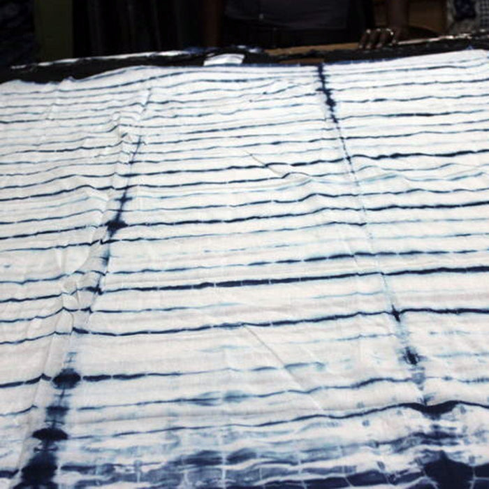 Indigo Blue Tie Dyed Natural Cotton Shibori Printed Fabric