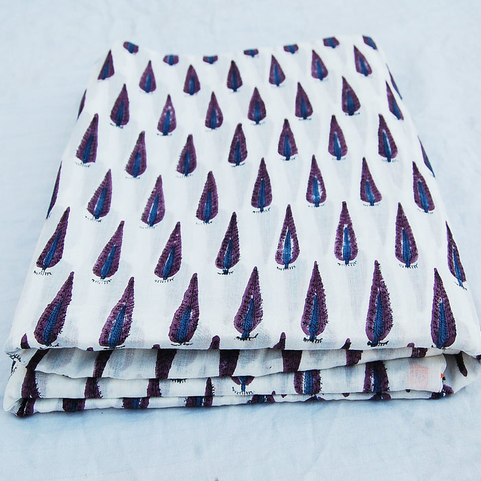 White Hand Block Print Natural Cotton Fabric Sewing Material