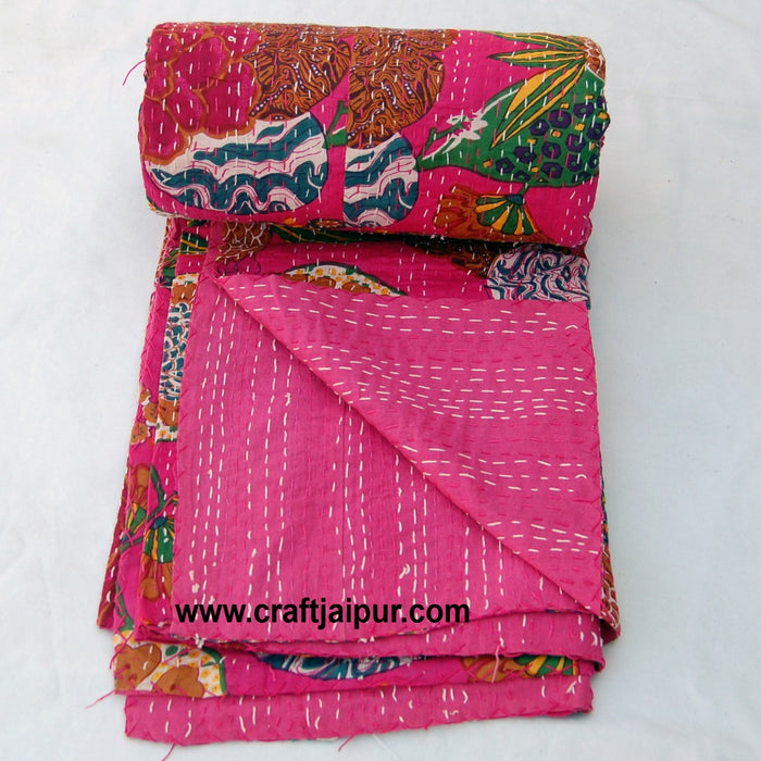 Cotton Handmade Quilt Vintage Kantha, Indian Throw Bedspread Ralli Gudari