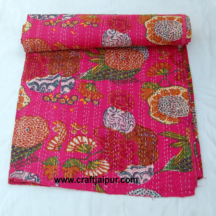 Cotton Handmade Quilt Vintage Kantha, Indian Throw Bedspread Ralli Gudari