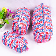 Assorted hand Block Printed Large Toiletry Bag, Waterproof Wash Bag, Makeup Bag, Cosmetic Bag, Travel Bag with Pockets - CraftJaipur