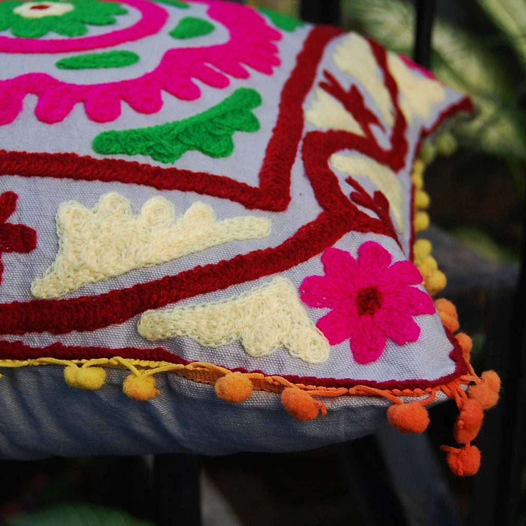 Vintage Embroidered Pillow Cases Suzani Cushion Cover Square CraftJaipur