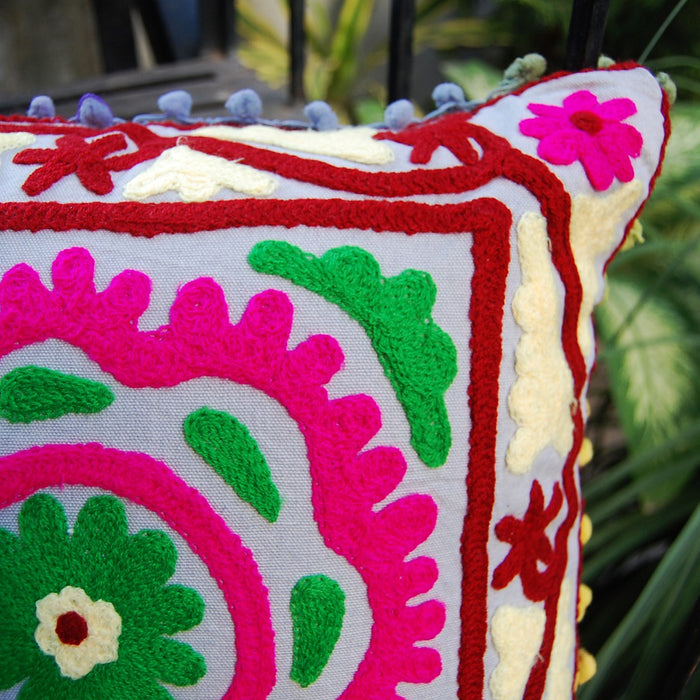 Embroidered Pillow Cases Suzani Cushion Cover Square-Craft Jaipur