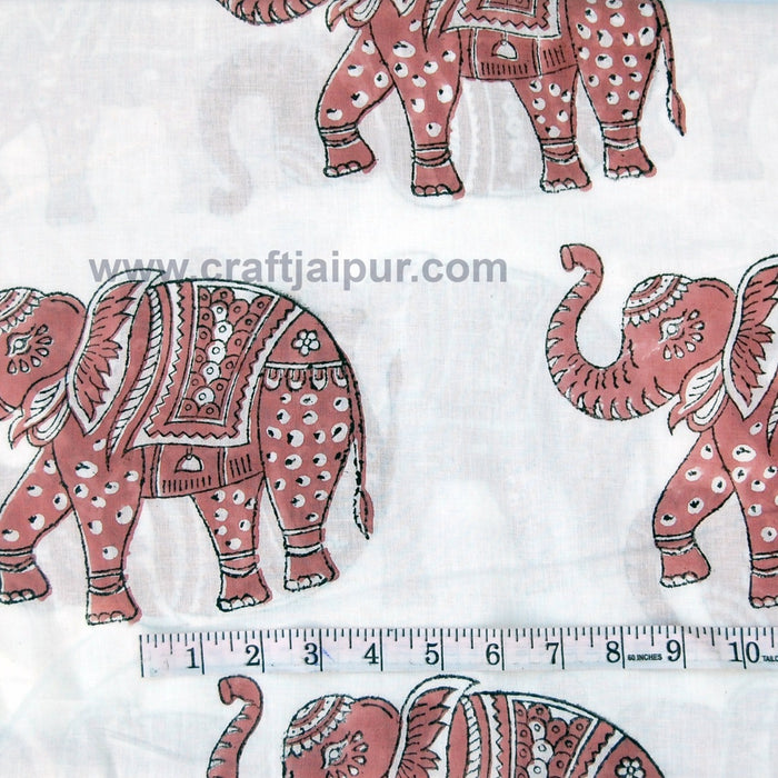 Handmade Cotton Fabric Royal Elephant Block Printed Material-Craft Jaipur