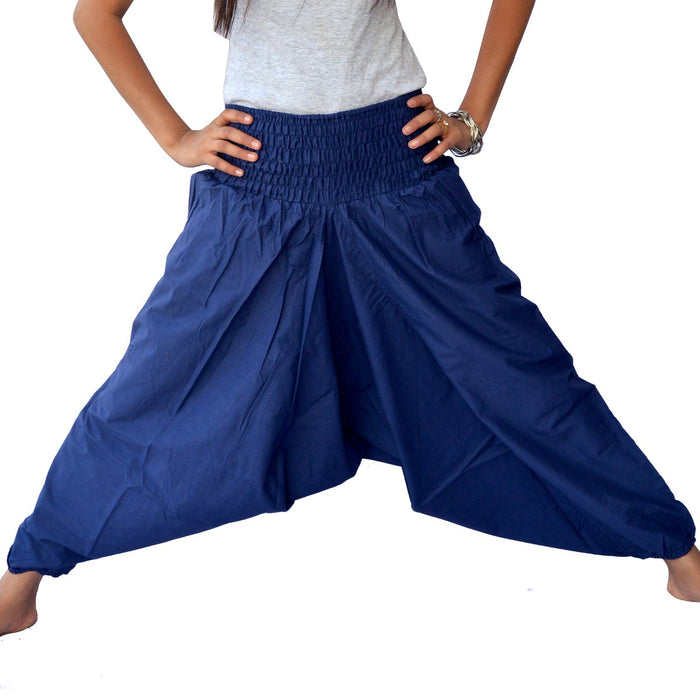Cotton Harem Fisherman Pants Women Yoga Trousers Navy Blue-Craft Jaipur