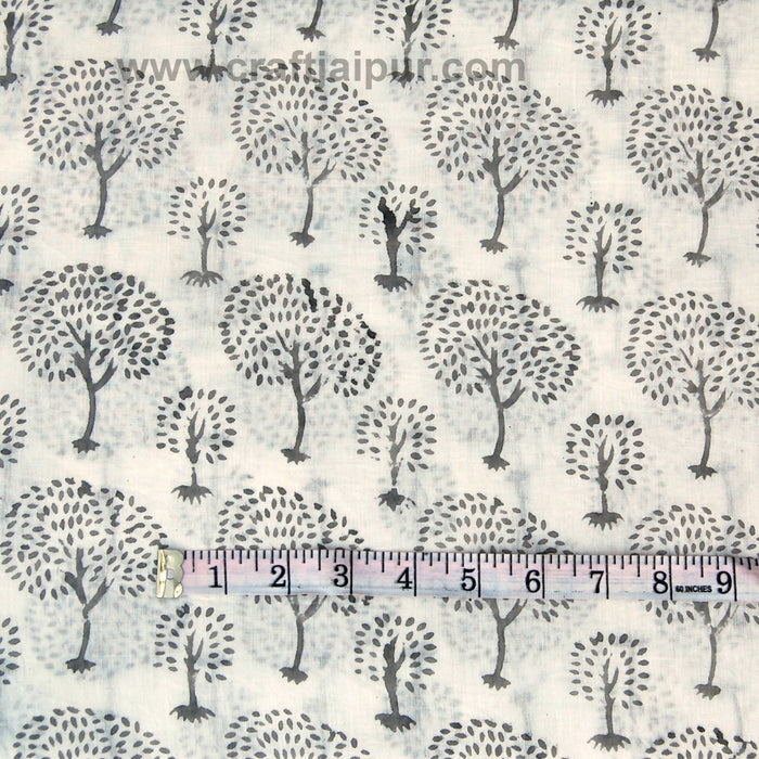 Handmade Tree Of Life Block Print Indian Cotton Voile Fabric-Craft Jaipur