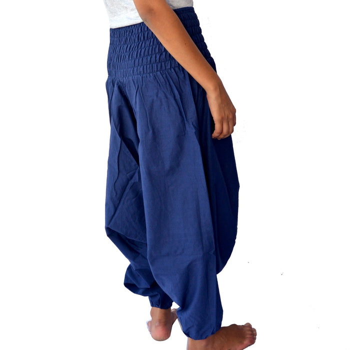 Cotton Harem Fisherman Pants Women Yoga Trousers Navy Blue - CraftJaipur