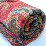 New Throw Kantha Quilt, Indian Handmade Cotton Bedspread, Bedding Throw
