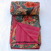 New Throw Kantha Quilt, Indian Handmade Cotton Bedspread, Bedding Throw