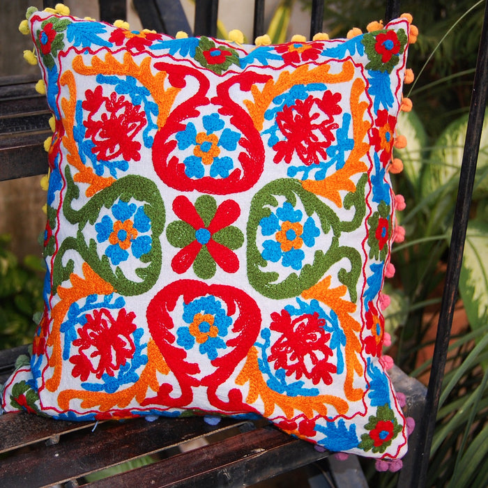 Multi Woolen Embroidered Pillows Suzani Cushion Covers - CraftJaipur