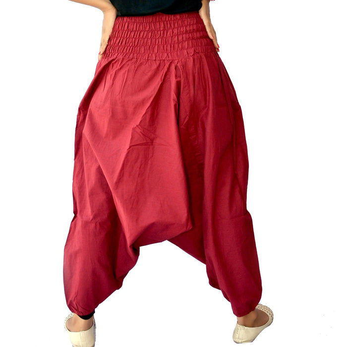 Maroon Cotton Trouser Afghani Yoga Harem Pants For Women - CraftJaipur