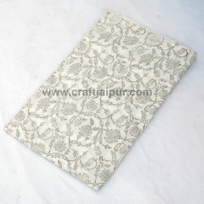 Wooden Block Printed Cotton Fabric Floral Sewing Material-Craft Jaipur