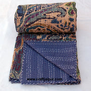 Indian Quilt, Kantha Bedspread, Handmade Throw Cotton Blanket, Queen Gudri