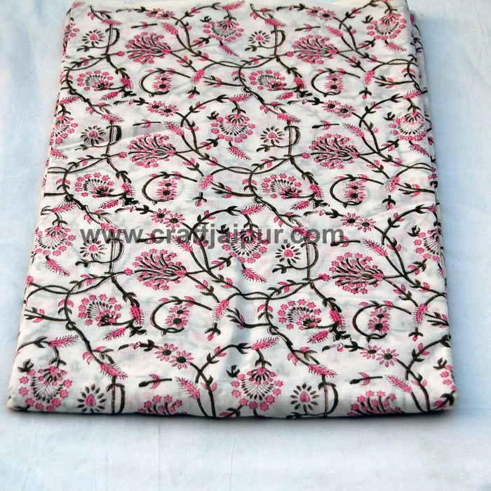 Sanganeri Block Printed Running Indian Voile Cotton Fabric-Craft Jaipur