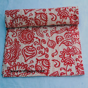 Floral Printed Indian Cotton Gudari Blanket, Handmade Kantha Quilt Throw