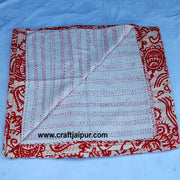 Floral Printed Indian Cotton Gudari Blanket, Handmade Kantha Quilt Throw