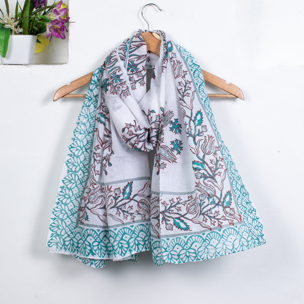 Hand Block printed cotton scarf sarong lightweight natural summer beach shawl - CraftJaipur