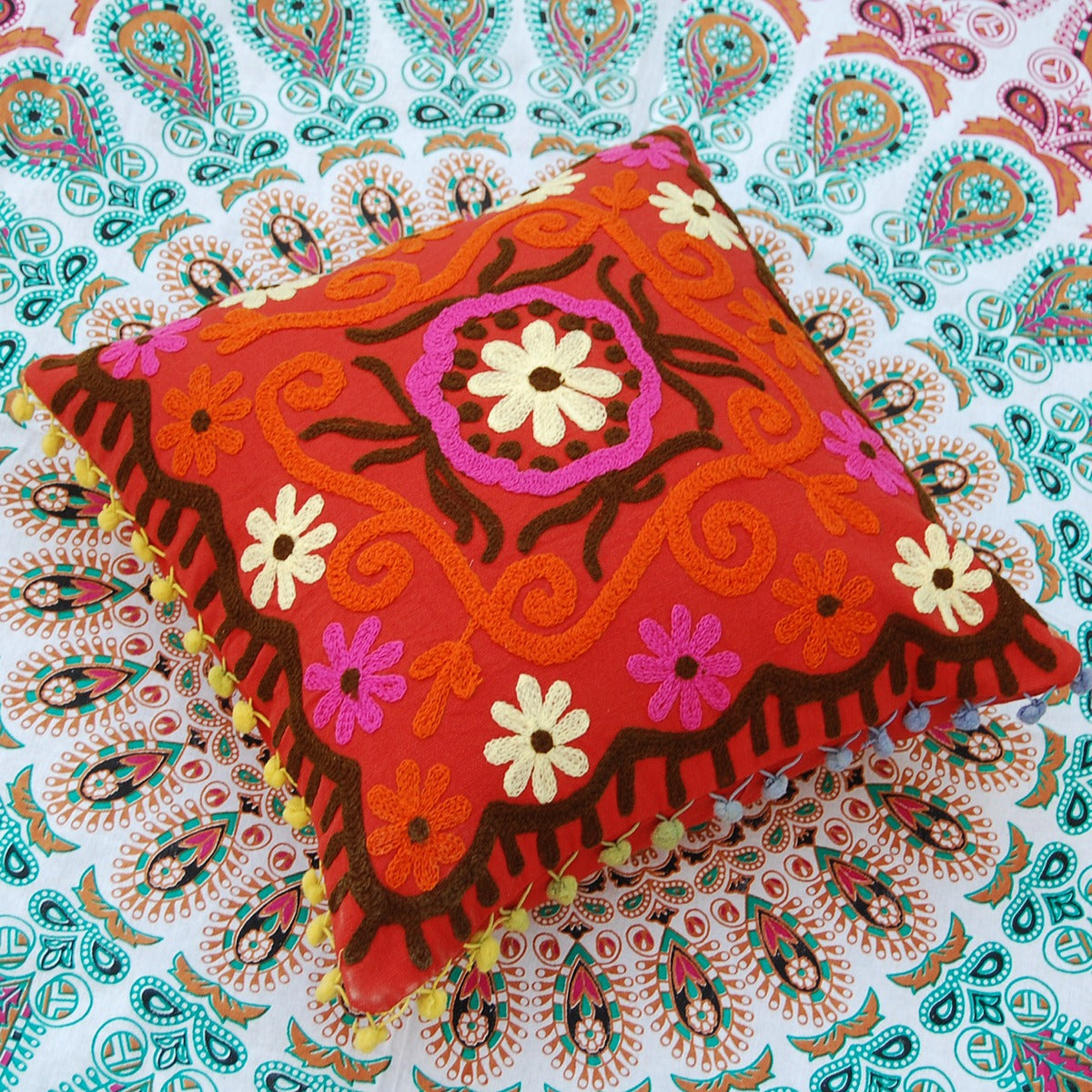 Indian Vintage Suzani Cushion Cover Embroidered Pillow Cases - CraftJaipur