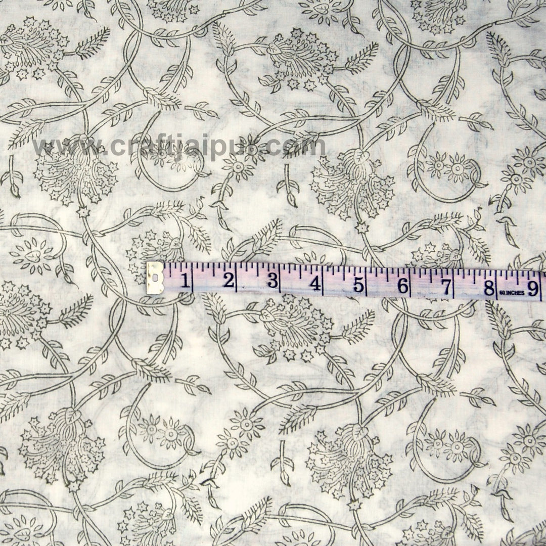 Wooden Block Printed Cotton Fabric Floral Sewing Material-Craft Jaipur