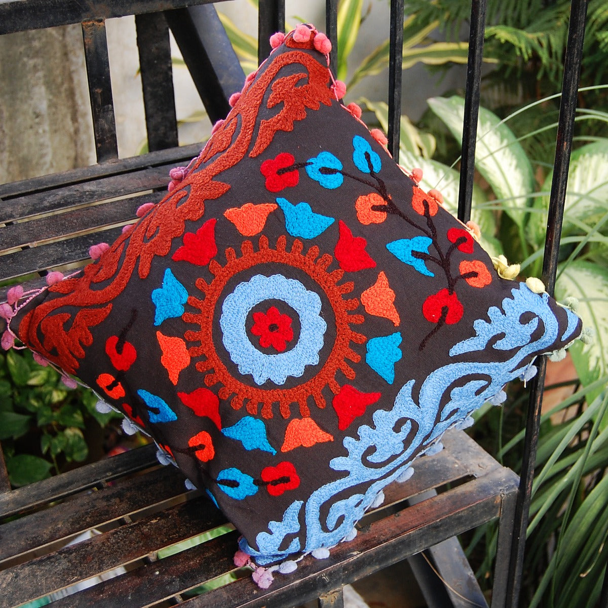 Suzani Embroidery Pillows Outdoor Cushion Cover Decor-Craft Jaipur