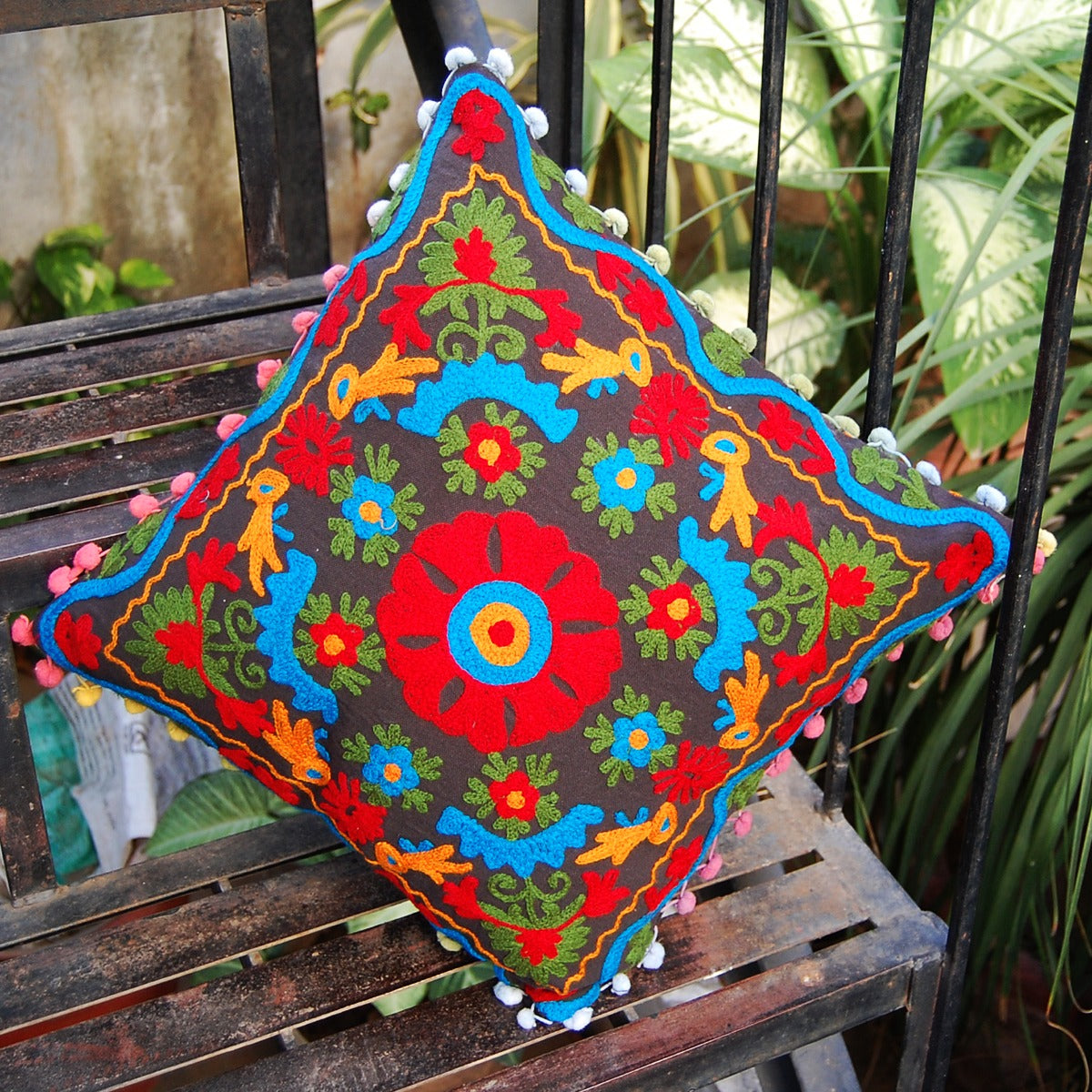 Suzani Pillows Embroidered Cushion Cover Decorative-Craft Jaipur