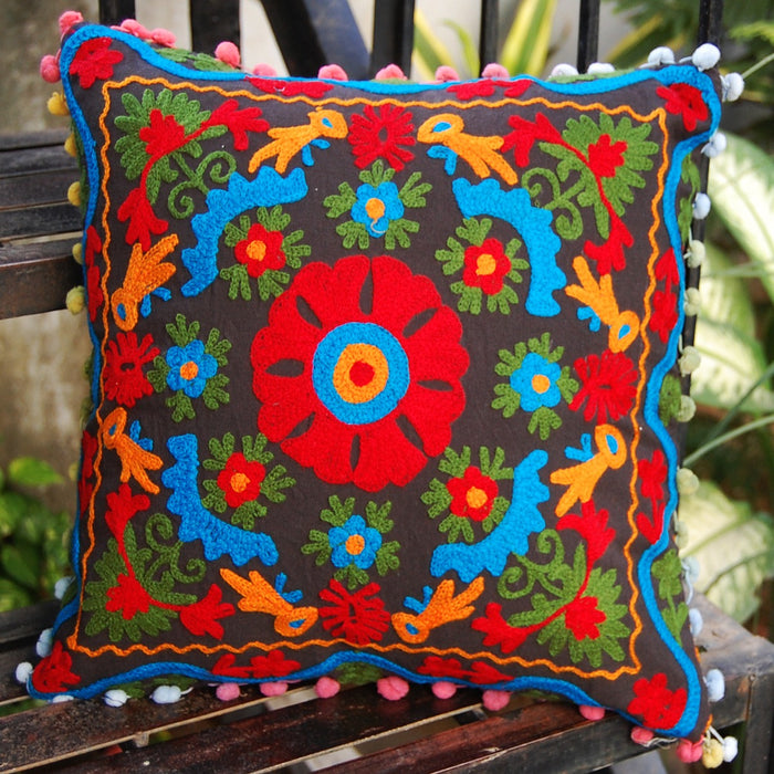 Suzani Pillows Embroidered Cushion Cover Decorative-Craft Jaipur