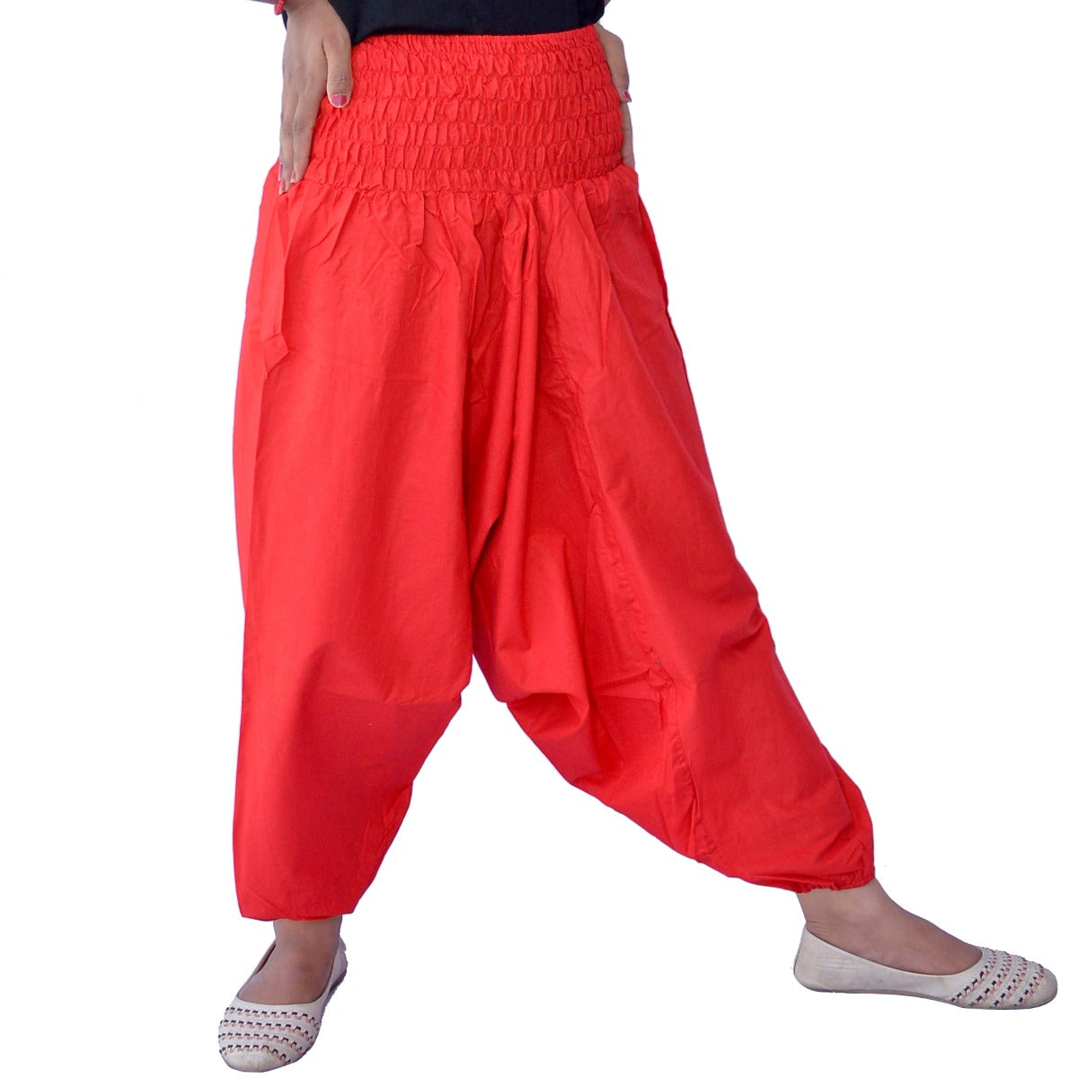 Woman Indian Cotton Trouser Harem Fisherman Baggy Pants Red - CraftJaipur