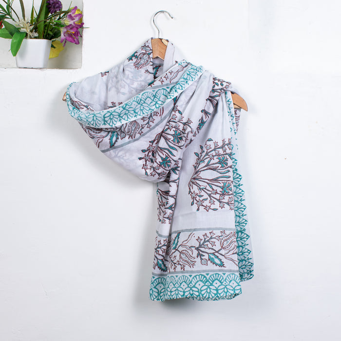 Hand Block printed cotton scarf sarong lightweight natural summer beach shawl - CraftJaipur