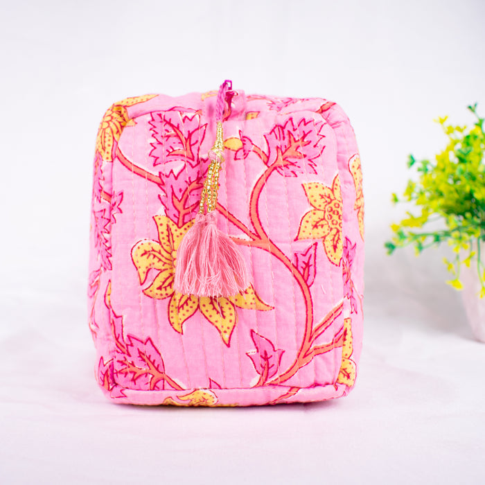 Cotton Floral Printed Ladies Makeup Bags Quilted Cute Designer Cosmetic  Pouch Large Capacity Women Padded Storage Clutch Bag Set