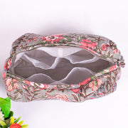 Quilted Wash Bag, Handmade Floral Print Cosmetic Organizer, Indian Hand Block Travel bag, Vanity Case, Travel bag - CraftJaipur
