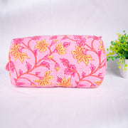 Set of 3 Pieces Indian Cotton Handmade Floral Block Print Toiletry Bag Storage, Cosmetic Organizer,Travel bag, Vanity Case Quilted Wash Bag