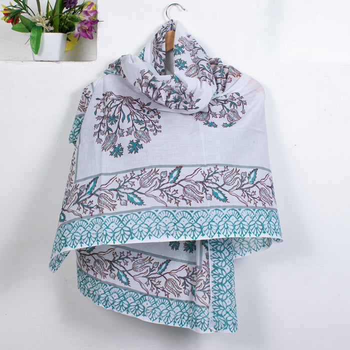 Hand Block printed cotton scarf sarong lightweight natural summer beach shawl - CraftJaipur