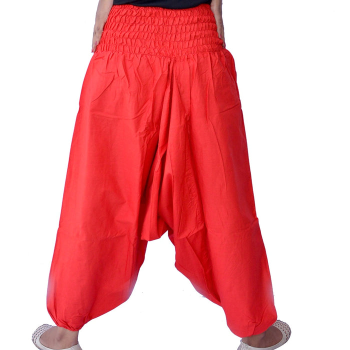 Woman Indian Cotton Trouser Harem Fisherman Baggy Pants Red - CraftJaipur
