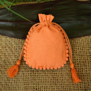 100 pcs Handmade Round Pom Pom Jewelry Pouches Orange - CraftJaipur
