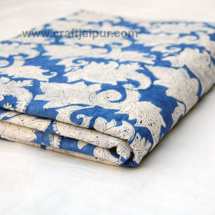 Handmade Indigo Blue Floral Printed Running Cotton Fabric-Craft Jaipur