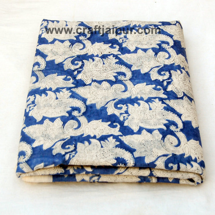Handmade Indigo Blue Floral Printed Running Cotton Fabric-Craft Jaipur