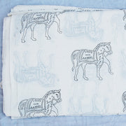 Hand Block Horse Printed Sanganeri Cotton Running Fabric - CraftJaipur