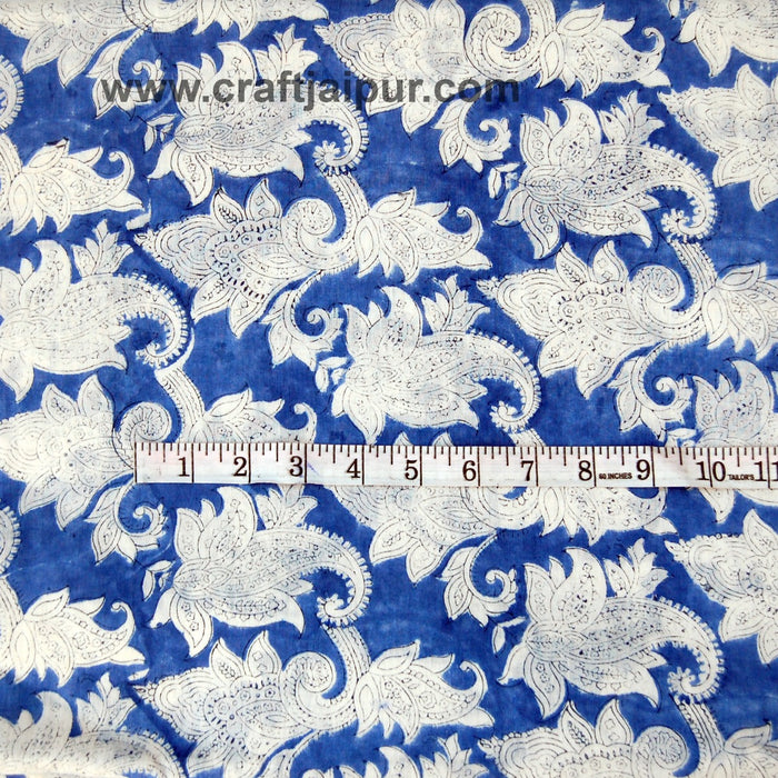 Handmade Indigo Blue Floral Printed Running Cotton Fabric-Craft Jaipur