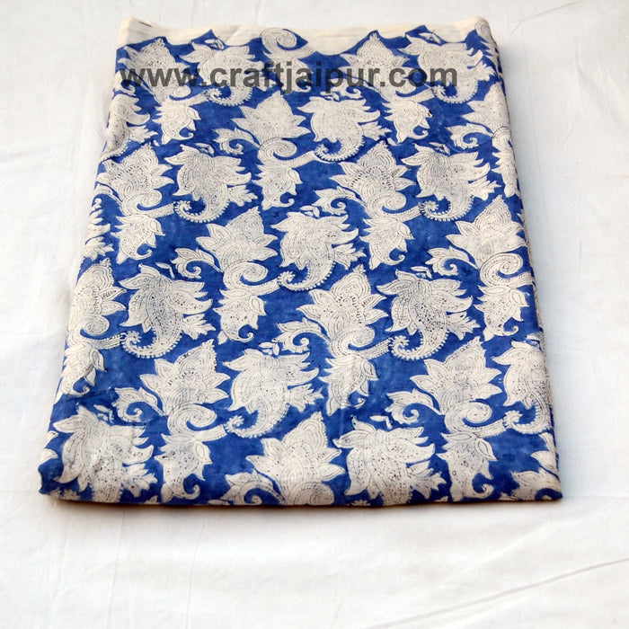 Handmade Indigo Blue Floral Printed Running Cotton Fabric - CraftJaipur