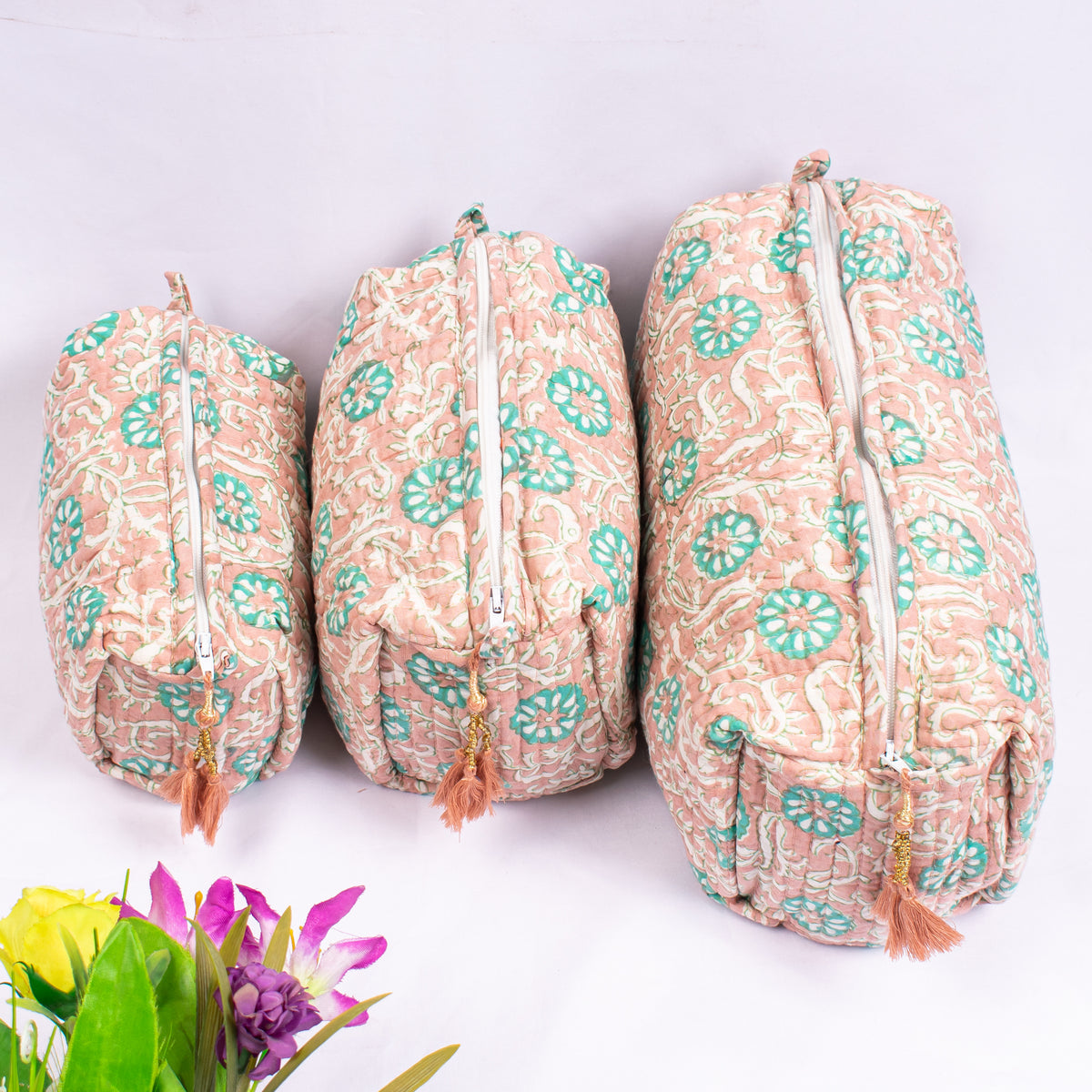 Travel Bag with Pockets, Assorted hand Block Printed Large Toiletry Bag, Waterproof Wash Bag, Makeup Bag, Cosmetic Bag, Jumbo Wash Bag