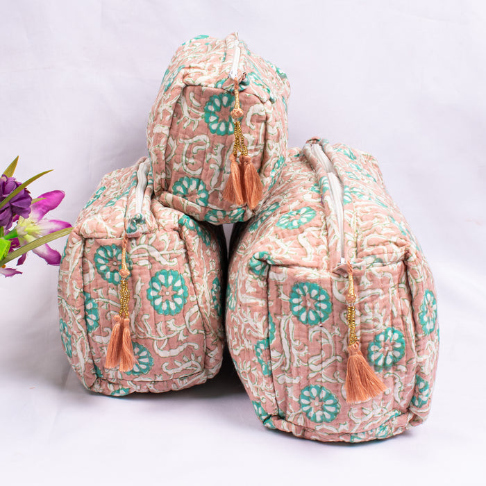 Travel Bag with Pockets, Assorted hand Block Printed Large Toiletry Bag, Waterproof Wash Bag, Makeup Bag, Cosmetic Bag, Jumbo Wash Bag