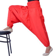 Women Indian Cotton Trousers, Harem Fisherman Baggy Pants in Red Color, Samurai Yoga Harem Pants